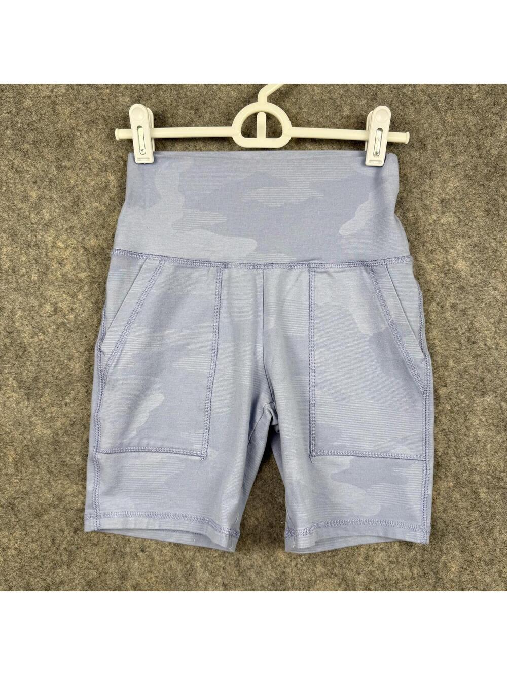 Aerie Women’s Biker Workout Shorts Pockets Blue Camo Size Small 6.5 353